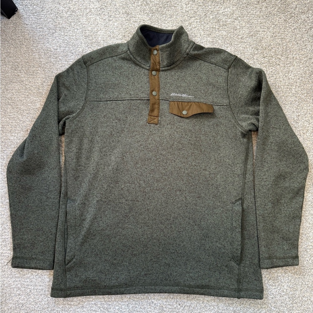 Eddie Bauer Olive Sweater with Tan Trim